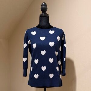 Banana Republic Navy and White Heart Knit Sweater